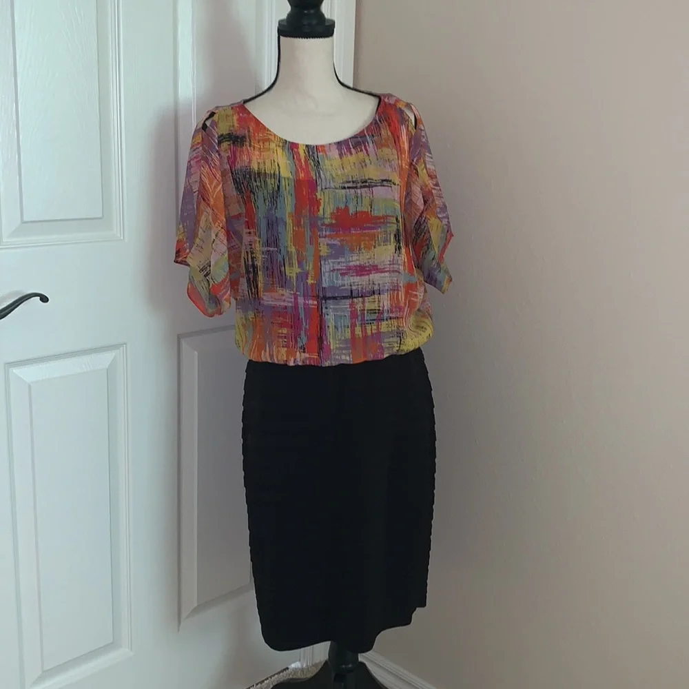 SIZE 10 London Times Multicolor/Black Dress - Picture 1 of 8